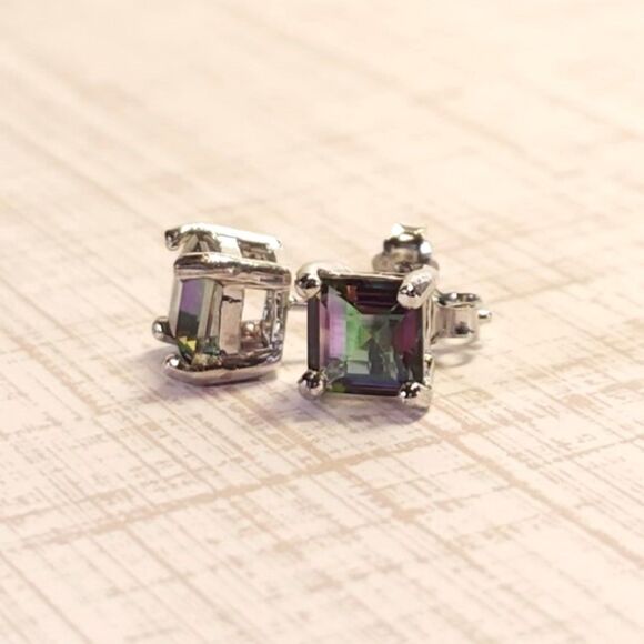 Mystic Gemstone Square Stud Earrings - Picture 3 of 8